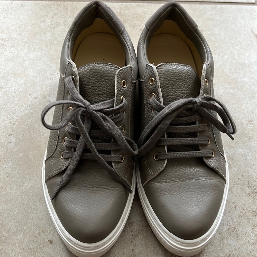 Sarah Flint Gray Leather Sneakers Tennis Shoes 38